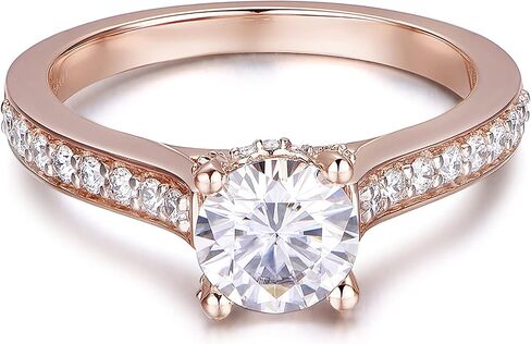 14K Moissanite Ring Moissanite Engagement Ring 14K Solid Gold 1ct Halo Solitaire Moissanite Engagement Rings for Women 14K Gold Rings for Women (Rose-Gold, 7) in Saudi Arabia