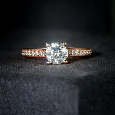14K Moissanite Ring Moissanite Engagement Ring 14K Solid Gold 1ct Halo Solitaire Moissanite Engagement Rings for Women 14K Gold Rings for Women (Rose-Gold, 7) in Saudi Arabia