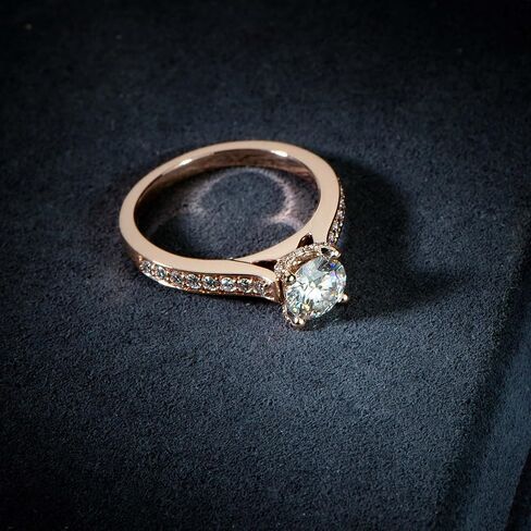 14K Moissanite Ring Moissanite Engagement Ring 14K Solid Gold 1ct Halo Solitaire Moissanite Engagement Rings for Women 14K Gold Rings for Women (Rose-Gold, 7) in Saudi Arabia