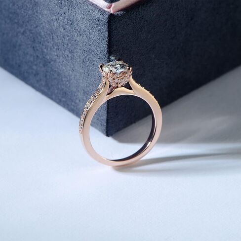 14K Moissanite Ring Moissanite Engagement Ring 14K Solid Gold 1ct Halo Solitaire Moissanite Engagement Rings for Women 14K Gold Rings for Women (Rose-Gold, 7) in Saudi Arabia