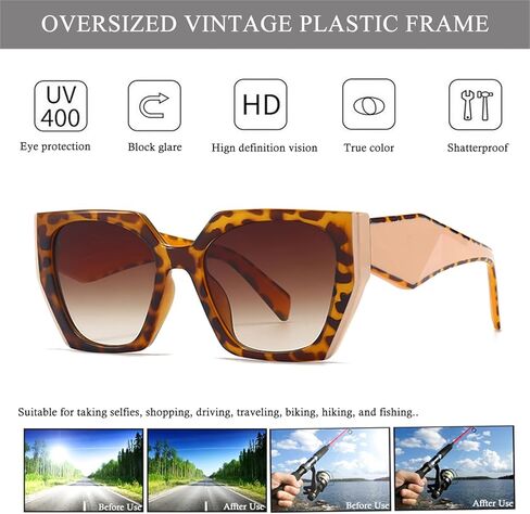 نظارات شمسية عصرية من HJSTES للنساء والرجال بإطار مربع سميك كبير الحجم مع حماية من الأشعة فوق البنفسجية in Kuwait