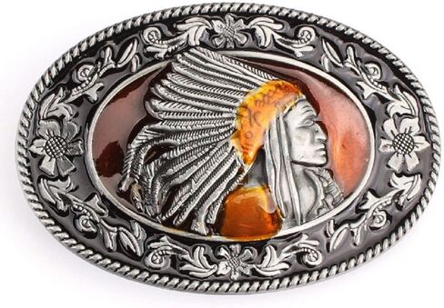 Native American Indian Chief Belt Buckle, Indian Warrior Chief Head Tribal Filigree Western Cowboy Oval Belt Buckle in Kuwait