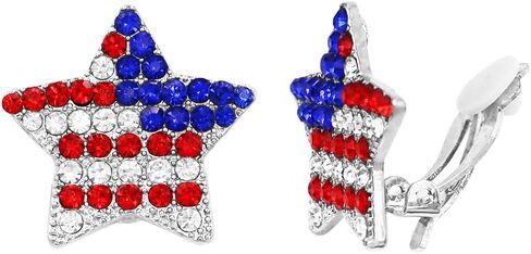 Rosemarie & Jubalee Women's Stunning Red White And Blue American Flag Crystal Rhinestone Stars July 4th USA Clip On Earrings, 1" in Saudi Arabia