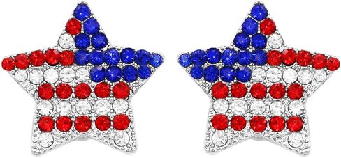 Rosemarie & Jubalee Women's Stunning Red White And Blue American Flag Crystal Rhinestone Stars July 4th USA Clip On Earrings, 1" in Saudi Arabia