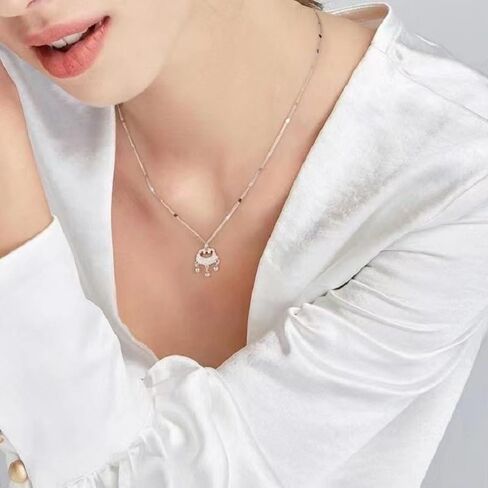 Women's platinum full diamond safety lock pendant necklace, niche design for transporting long life lock bell pendant in Saudi Arabia