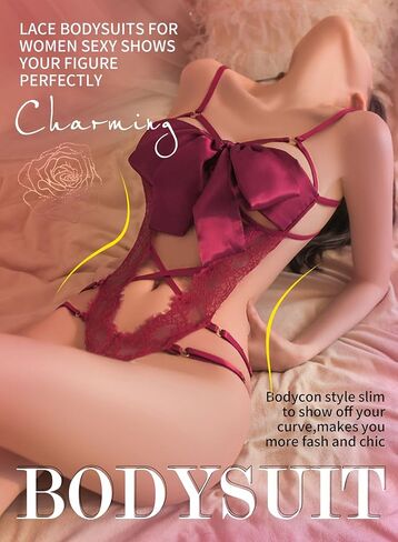 ملابس داخلية نسائية مثيرة من الدانتيل من Ella Lust - ملابس داخلية مثيرة بفيونكة لعيد الميلاد عميقة على شكل حرف V تيدي بيبي دول قطعة واحدة ملابس داخلية رفيعة in Kuwait