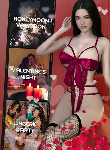 ملابس داخلية نسائية مثيرة من الدانتيل من Ella Lust - ملابس داخلية مثيرة بفيونكة لعيد الميلاد عميقة على شكل حرف V تيدي بيبي دول قطعة واحدة ملابس داخلية رفيعة in Kuwait