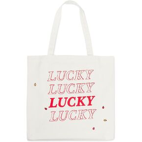 Kate Spade New York Cute Canvas Tote Bag for Women, Canvas Beach Bag, Book Tote with Pocket, Lucky Ladybug