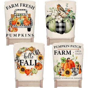 Whaline 4 Pack Hello Fall Chair Covers Thanksgiving Dining Room Seat Covers Pumpkins Flowers Pattern Dining Chair Slipcovers Watercolor Chair Back Slip Covers for Autumn Home Kitchen Farmhouse Decor