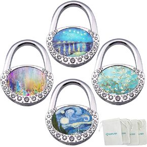 4Pcs Various Designed Purse Hanger Table Hook with Pouch (Flowers & Starry Night)¡­