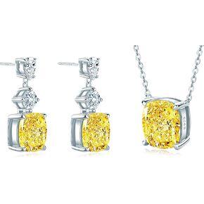 AINUOSHI Dangle Yellow Diamond Earrings and Cushion Cut Yellow Diamond Pendant Necklace