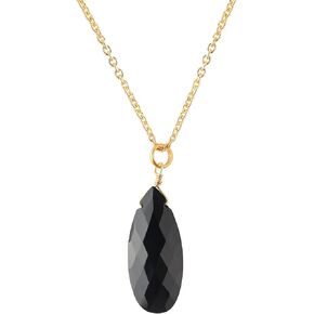 Black Onyx Necklace, Healing Crystal Faceted Pear brolite Gemstone Pendant Necklaces, Natural Spiritual Reiki Stone Jewelry for Women Girls Girlfriend