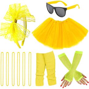 Gionforsy Women Costume Accessories Set 80s Tutu Dress Costume Set 80s Fancy Dress for Spirit Week 80s Retro Party