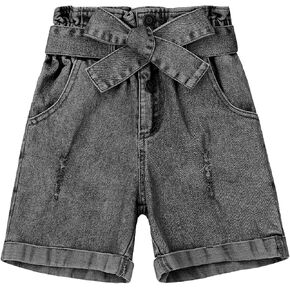 Little Girls Denim Ruffle Hem High Elastic Waist Button Front Casual Jean Girlfriend Shorts with Pocket