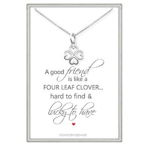 Tiny and Dainty Sterling Silver Four Leaf Clover Necklace for Women, Good Luck Charm Necklace, Best Friend Gift, Silver Shamrock Necklace (14 inches with 2-in extender)