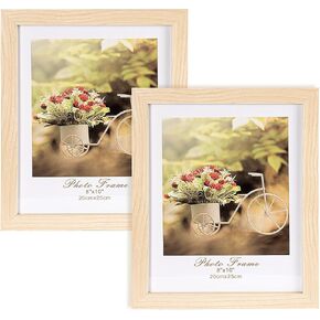 8x10 Picture Frames Set of 2, Made of Real High Definition Glass and Solid Frame to Display Certificate or Pictures, Photo Frame for Wall and Tabletop Mounting, Natural Wood (8''x10'')