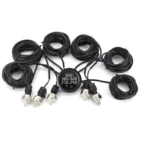 New Upgrade 12V/24V Five Pressure Air Pressure Gauge 2Inch(52mm) 0-232PSI with 5Pcs 1/8NPT Sensors and 16.5ft (5M) Sensor Cable LCD Blue