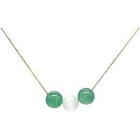 Real Green Crystal and Opal Combination Necklace Pendant，Girl's Empowerment Jewelry Personalized Handmade Necklaces for Women，Inspirational Healing Wealth Necklace for Women's Gift(3 Bead，Gold Chain）