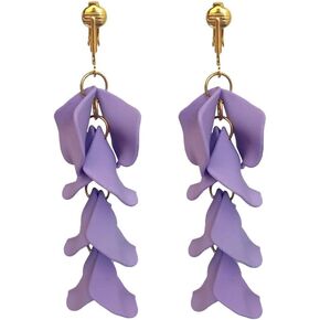 Aloha Earrings Non Pierced Gold Tone Clip On Long Acrylic Rose Petal Dangling Earrings