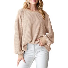 PRETTYGARDEN Women's Long Sleeve Tee Shirts Fall Trendy Clothes Casual Loose Crewneck Ribbed Blouse Tunic Tops