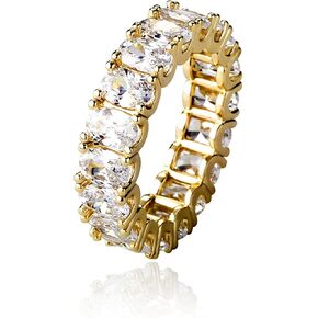 TOPGRILLZ Iced Out Baguette Oval Ring Cubic Zirconia Diamond 14K Gold Silver Band Pinky Eternity Ring for Men Women