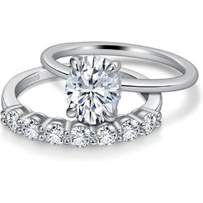 Moissanite Engagement Wedding Ring Set for Women 2ct Oval Cut Promise Rings & 925 Moissanite Half Eternity Band, Size 6.5