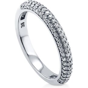 BERRICLE Sterling Silver Wedding Rings Pave Set Cubic Zirconia CZ Half Eternity Ring for Women, Rhodium Plated Size 4-10