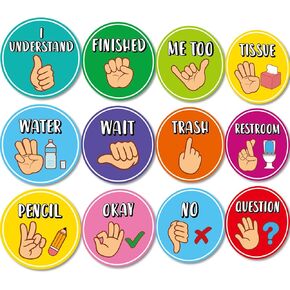 12 PCS Colorful Seat Signals Posters Classroom Hand Signals Decors for Teachers Students Visual Cue Seat Signal for School Kindergarten Bulletin Board Nonverbally Communicate Supply Decoration