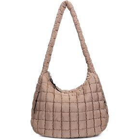 Quilted Tote Bag for Women Large Puffer Carryall Bag Lightweight Puffy Padding Hobo Shoulder Bag Crossbody Ladies Purse