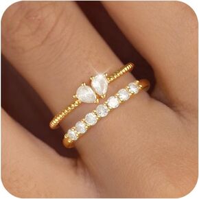 KAERUN Cubic Zirconia Gold Rings for Women Non Tarnish 14K Gold Plated Diamond Wedding Promise Engagement Rings Stackable Fashion Dainty Gold Knuckle Women Rings Set Size 6 7 8 9 10 11