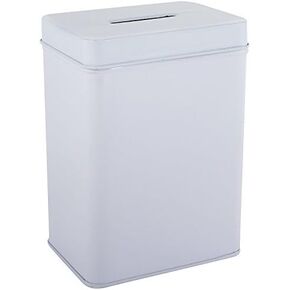 Metal Tin Charity Donation Box Tip Container Coin Collection Box Ticket Box 5" H x 3.5" W x 2.5" D with slot on removable cover (10 Pack) White