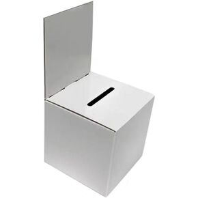 Donation Charity Boxes Suggestion Box Ballot Box Cardboard Raffle Ticket Cash & Check Money Case with Removable Header for Tabletop Use Tickets Business Card Voting, White