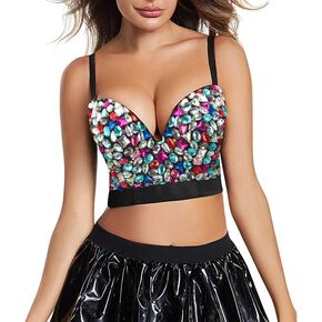 Women's Colorful Rhinestone Push Up Bra Clubwear Party Bustier Crop Top
