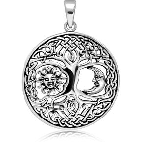 WithLoveSilver Solid 925 Sterling Silver Celtic Knots Tree of Life Earth Moon Sun Root Pendant