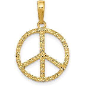Solid 14k Yellow Gold Men's Peace Sign Pendant Charm - 20mm x 15mm