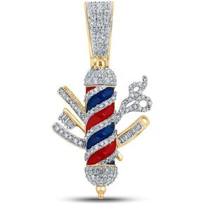 Jewels By Lux 10K Yellow Gold Mens Baguette Diamond Barber Pole Charm Pendant 7/8 Cttw