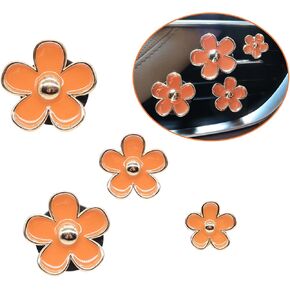 4pcs Orange Flowers Car Air Freshener Vent Clips, Cute 4 Sizes Sparkle Coral Daisy Flower Car Vent Clips,Girly Women Car Air Freshener, Flowers Car Accessories,Refillable Car Diffuser