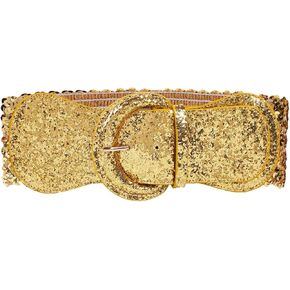 COTIM COYIN Womens Sequin Wide Buckle Stretchy Belt, Sparkly Glitter Vintage Elastic Belts for Dress Stretchy Waistband