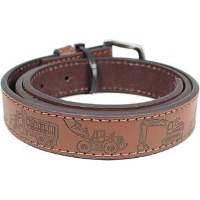 Kids Leather Belt Strap and Metal Buckle 1" Wide with Snaps - Construction Equipment Excavator Bulldozer Dinosaurs T-Rex
