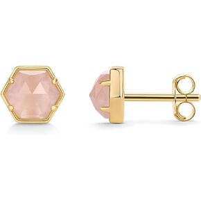 PAVOI 14K Gold Plated Hexagon Gemstone Stud Earrings for Women | Natural Birthstone Earring Pair