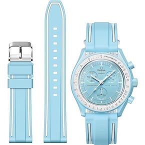 Rubber WatchBands for Moonswatch Watch,double colors Soft Silicone Strap Compatible with Omega x Swatch MoonSwatch Speedmaster 20mm Watch,Quick Release Waterproof Replacement Strap for Swatch Omega Men Women