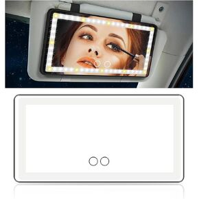 Car Sun Visor Vanity Mirror, Rechargeable Vehicle Makeup Mirror with 3 Light Modes & 60LEDs, Dimmable Touch Screen Cosmetic Mirror, Auto Travel Accessories, Universal for Most Cars（White）