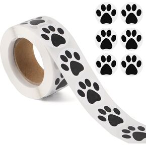 500pcs Dog Paw Stickers Roll, 1 Inch Self-Adhesive Puppy Print Paw Decals Animal Cat Paw Stickers for Books Laptops Bottles Envelope DIY Crafts Supplies (Black)