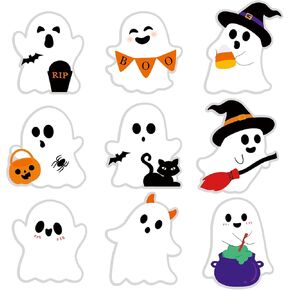 Cute Halloween Stickers Decorations, 108Pcs Self-Adhesive Halloween Ghost Stickers Tags, 2 Inch White Ghost Label Decal for Envelopes Craft Card Seal Gifts Candy Bags Halloween Decor Party Supplies