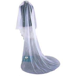 طرحة زفاف نسائية لؤلؤية، حجاب زفاف بسيط على شكل كنيسة لحفلات الزفاف بطول 2 متر إكسسوارات العروس العاجية in Kuwait