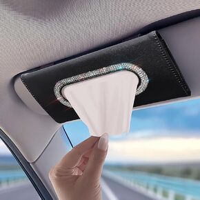 Bling Car Visor Tissue Holder, Diamond Mask Holder for Car Visor, PU Leather Tissue Box Holder,Wipes Case for Car Visor, Sun Visor Napkin Holder(Pink)