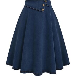 Belle Poque A Line Denim Skirt 1950s High Waisted Jean Skirts for Women below Knee Length Casual Skirt