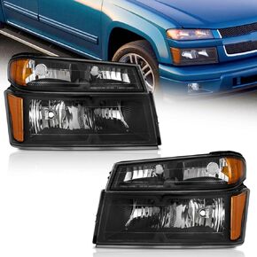 Headlights for 2004-2012 Chevy Colorado/GMC Canyon,for 2006-2008 Isuzu I-Series, Headlamp Chrome Housing Amber Reflector Left+Right Side