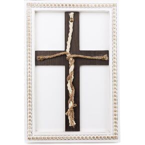 Lnofemin A Cord of Three Wedding Strands Wooden Cross Braid Wall Decor, Christian Catholic Gifts for Couple,White