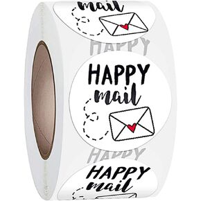 Happy Mail Labels 1 Inch Round 500 Stickers Envelop Seals for Small Business Shipping Packaging Sticker